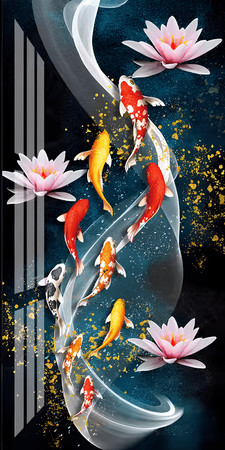 Tranh sơn dầu cửu ngư quần hội cá chép tại tranh phương nguyên