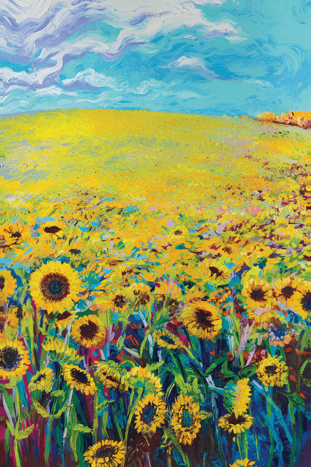 Tranh hoa hướng dương chất liệu sơn dầu