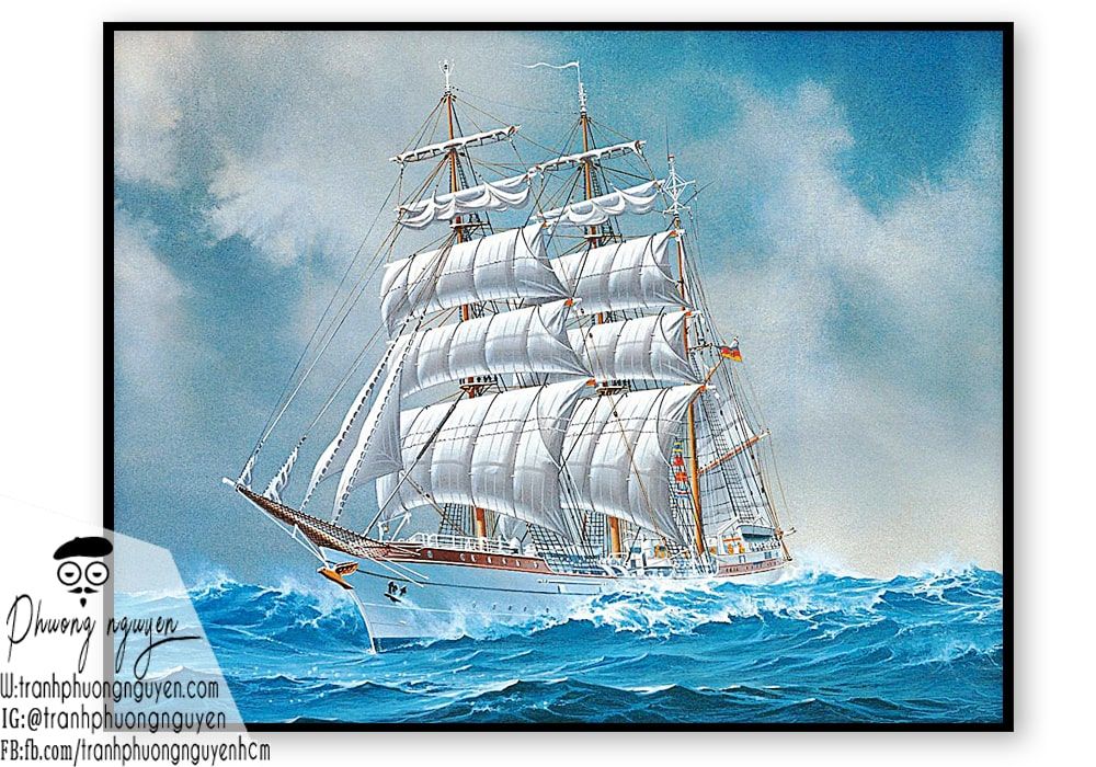 tranh thuận buồm xuôi gió thuyền buồm trắng đẹp