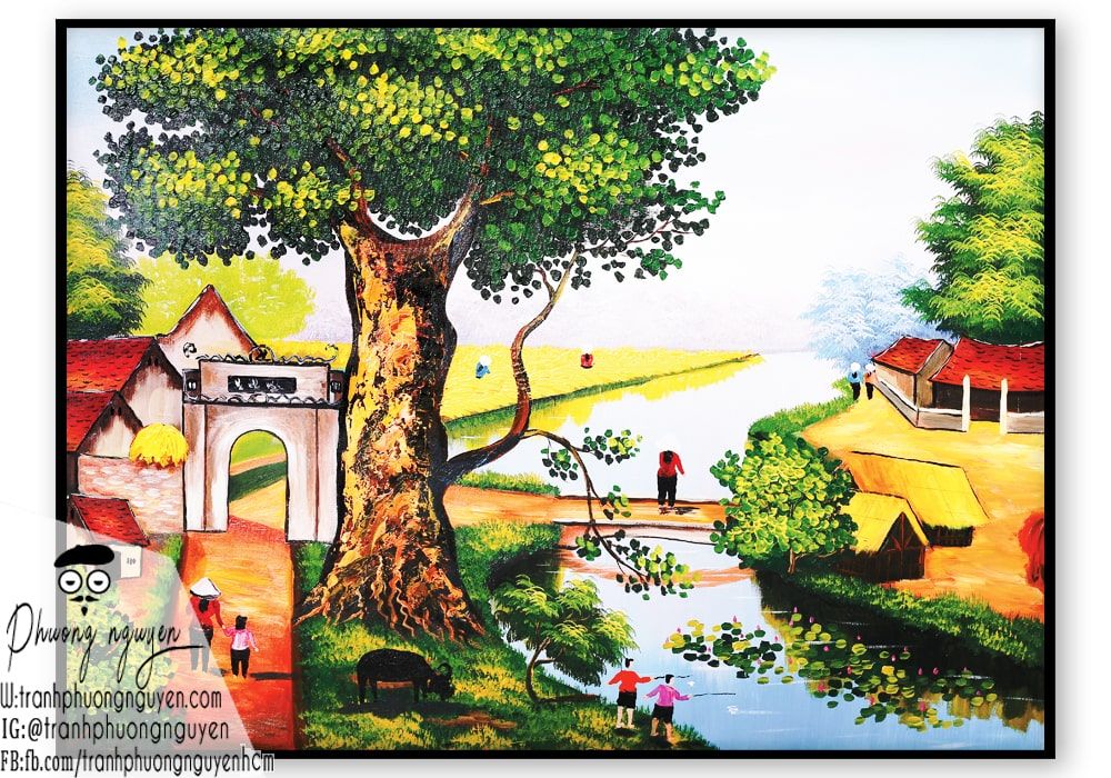 Tranh vẽ cảnh tượng làng quê việt nam